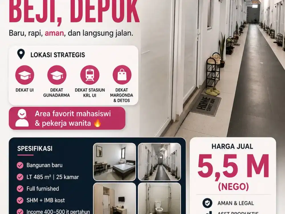 Dijual Cepat Kost Kosan Khusus Wanita Di Beji, Depok Dekat Kampus UI