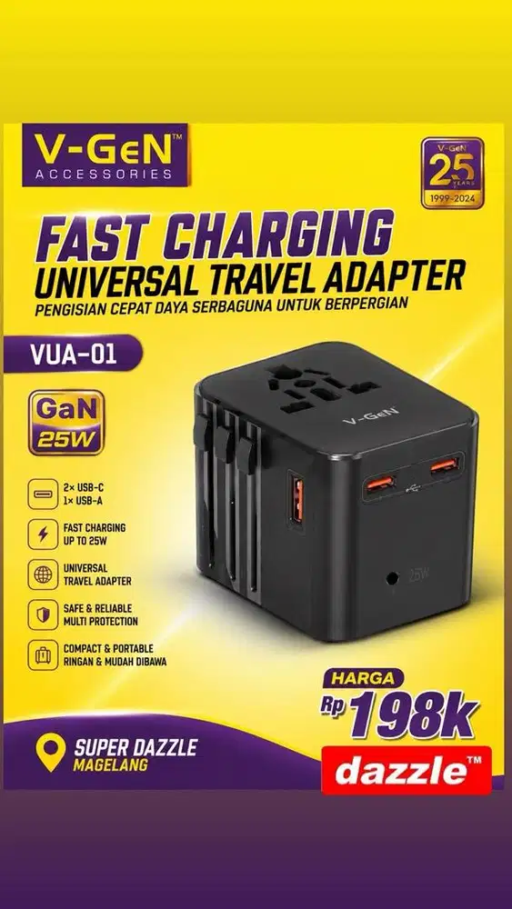 Tc vgen vua 01 universal travel adaptor gan 25 watt