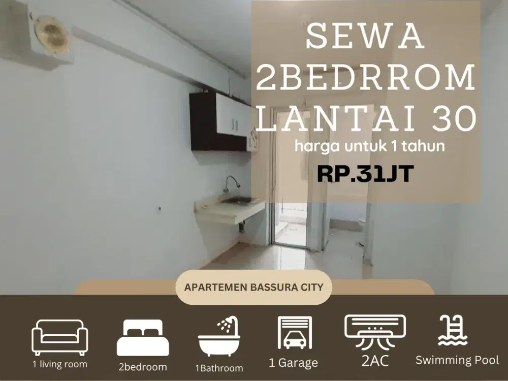 sewa 2kamar kosongan+kitchen fasilitas terlengkap apartemen bassura city