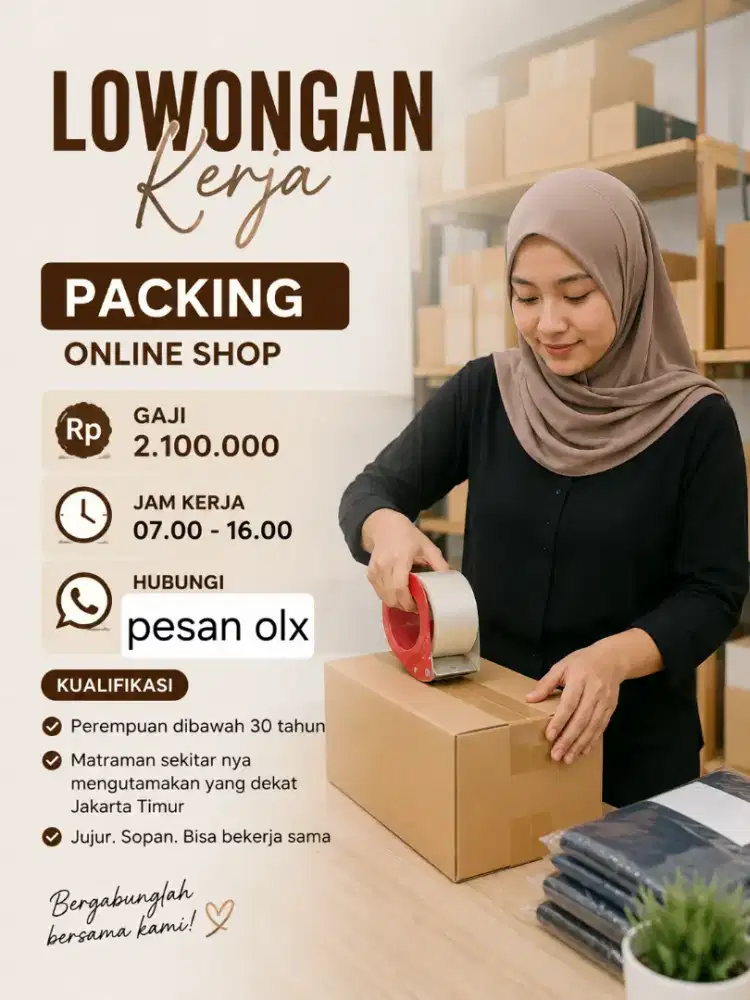 Lowongan kerja Staf Packing Online Shop