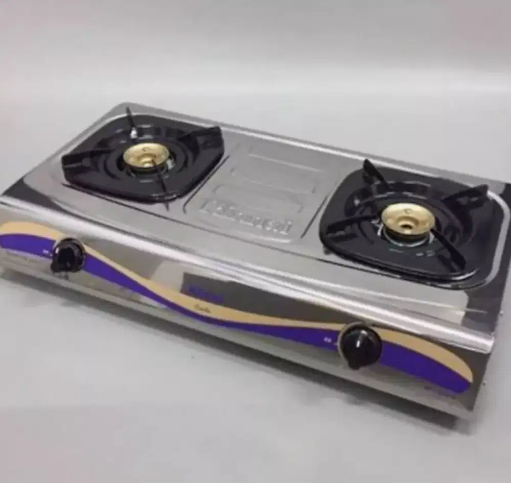 Kompor gas dua tungku stainless plus selang dan regulator