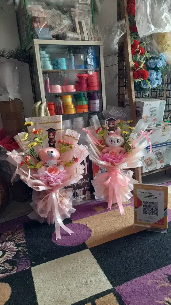 Buket boneka pink, biru, dll 150k