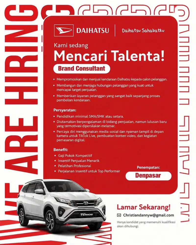 Lowongan Kerja Brand Consultant Daihatsu Denpasar