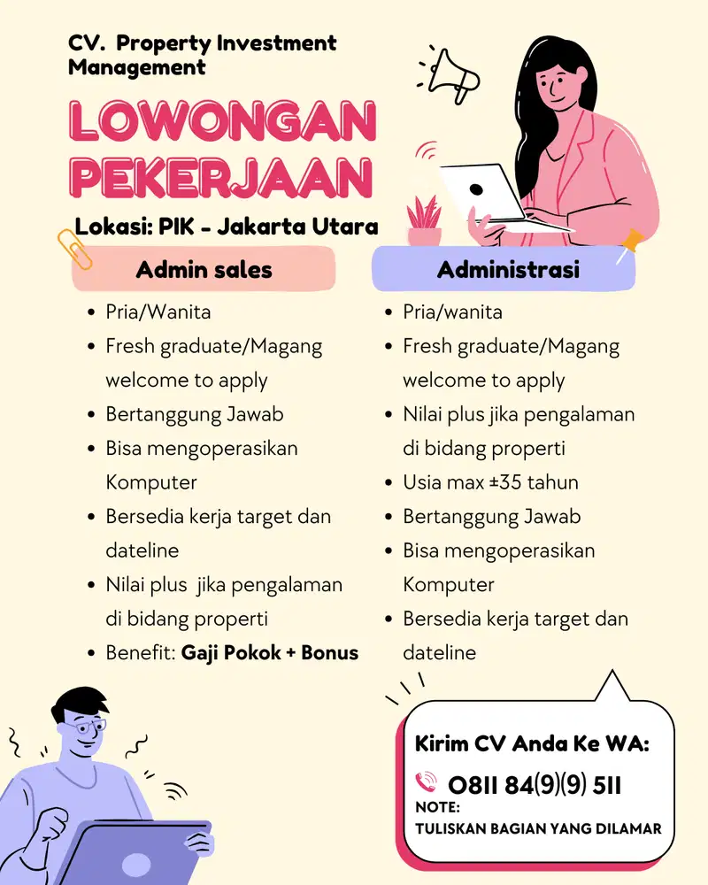 Dibutuhkan: Staf Admin Sales / Staf Admin Umum (PIK - Jakarta Utara)