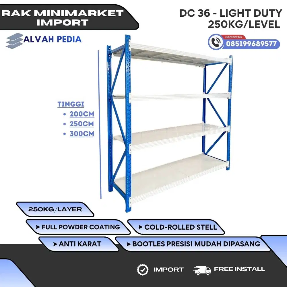 RAK BESI GUDANG DC36 LIGHT DUTY IMPORT Kapasitas 250kg MURAH PREMIUM