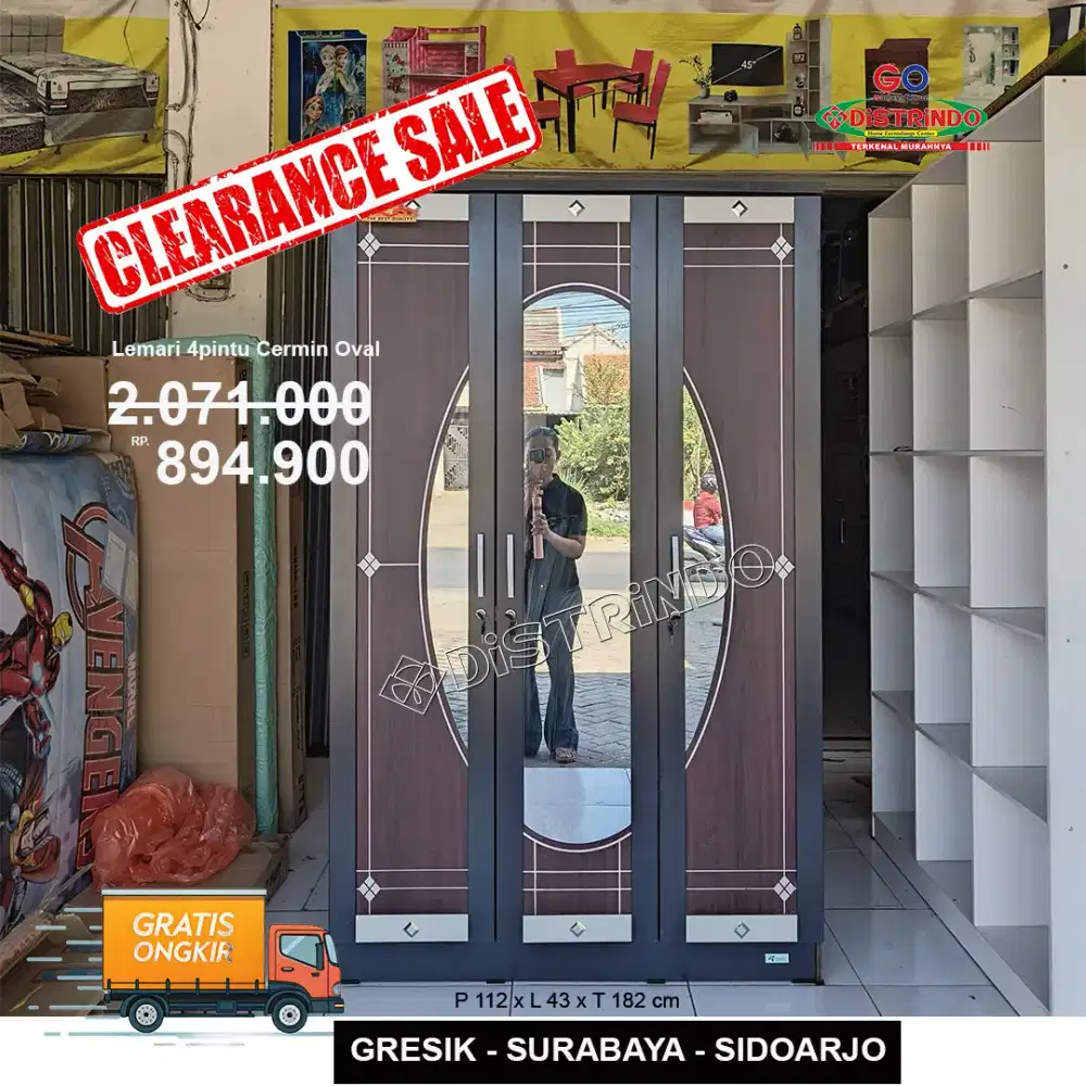 Lemari 3Pintu Besar Cermin Oval
