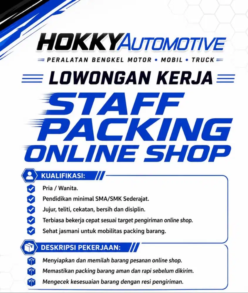 LOWONGAN KERJA STAFF PACKING ONLINE