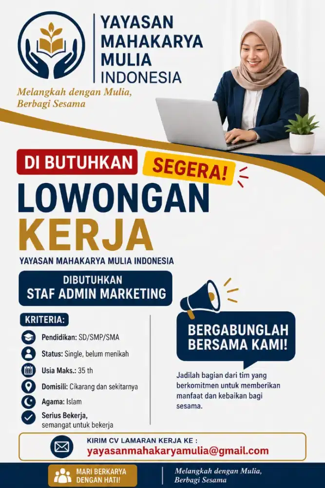 Dibutuhkan segera Staf Admin Marketing