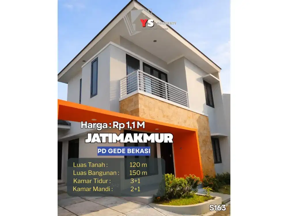 Turun Harga! Rumah Baru Cluster AURI Jatimakmur, 3+1 KT, LT 120 – 1 M Nett S163