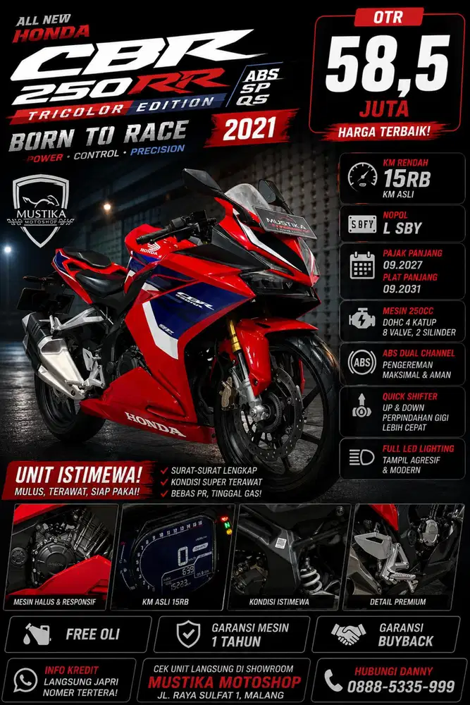 Tricolor‼️CBR 250RR ABS SP QS 2021. KM 15Rb. DANNY Mustika Malang