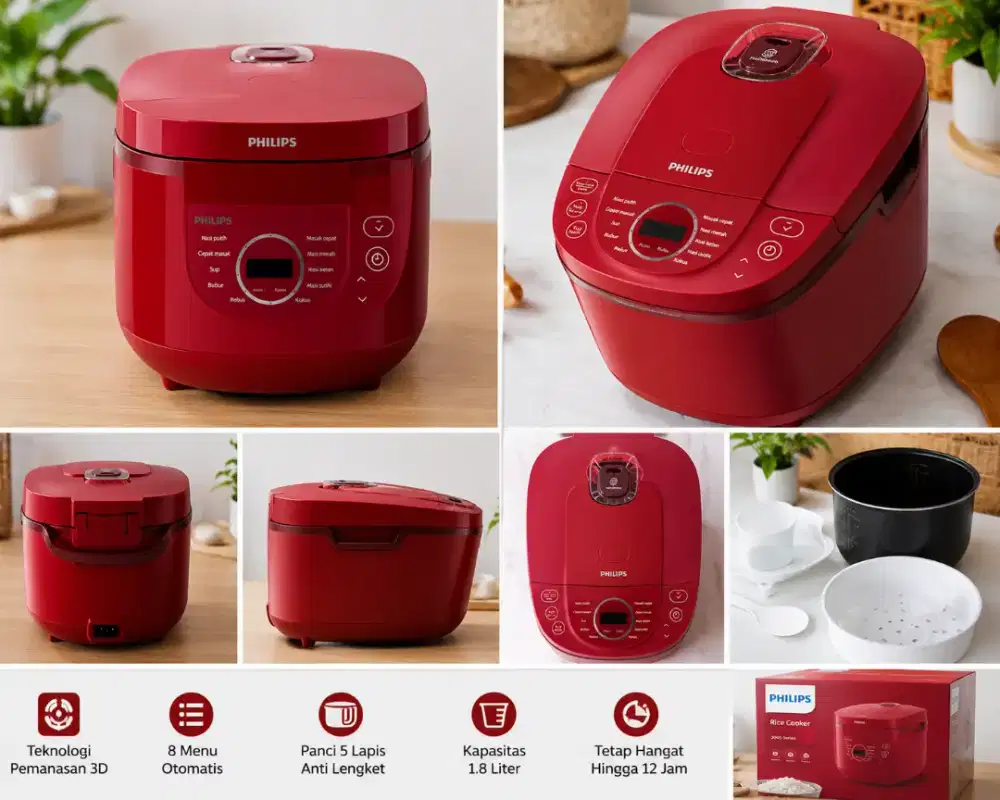 NEW Rice Cooker digital Philips red merah marron jumbo