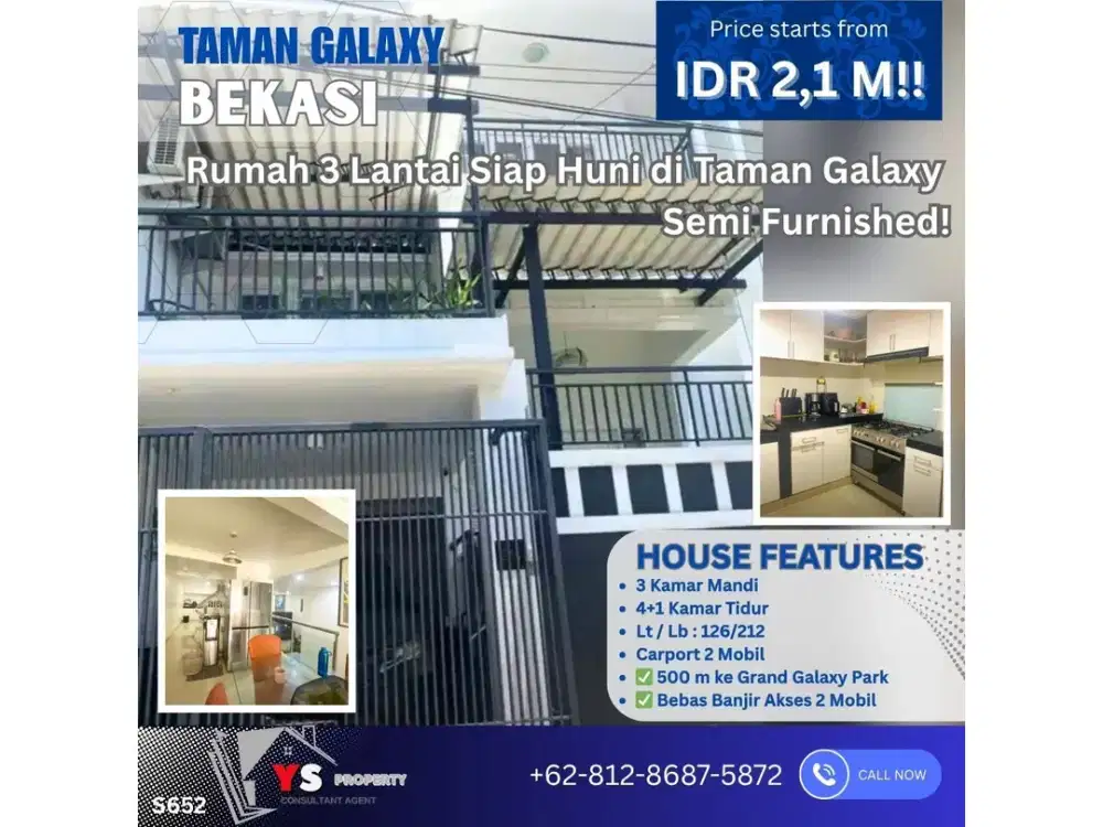 Rumah 3 Lantai Baru Renovasi di Taman Galaxy Indah — Siap Huni, Strategis, dan Bebas Banjir! S652