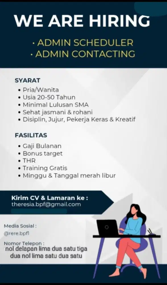 Lowongan Kerja untuk posisi Admin