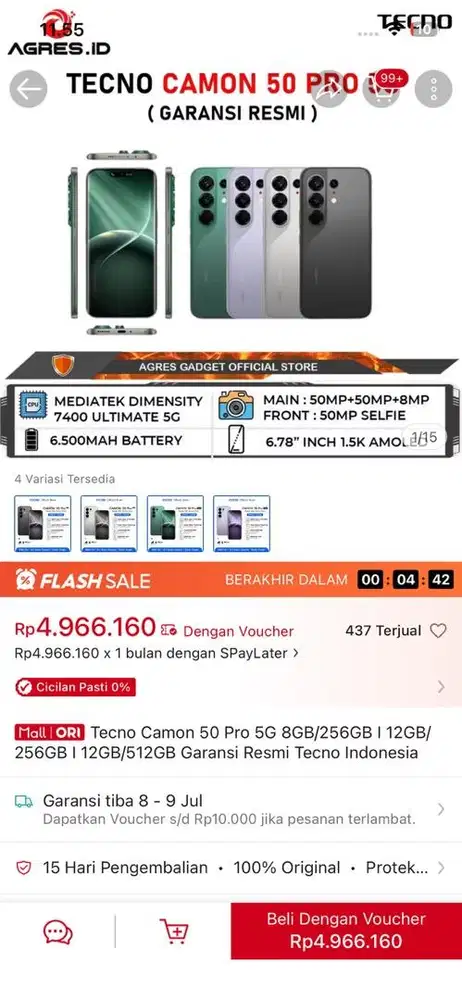 Tecno Camon 50 Pro 5G 8/256 New Segel Resmi Murah Bawah Bandrol Pasar