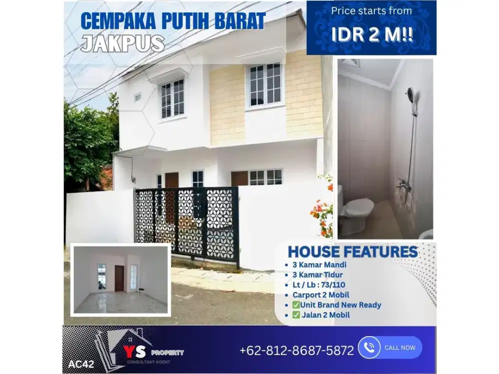 “Rumah Baru 2 Milyar di Cempaka Putih?! Lokasi Strategis & Siap Huni!”  AC42