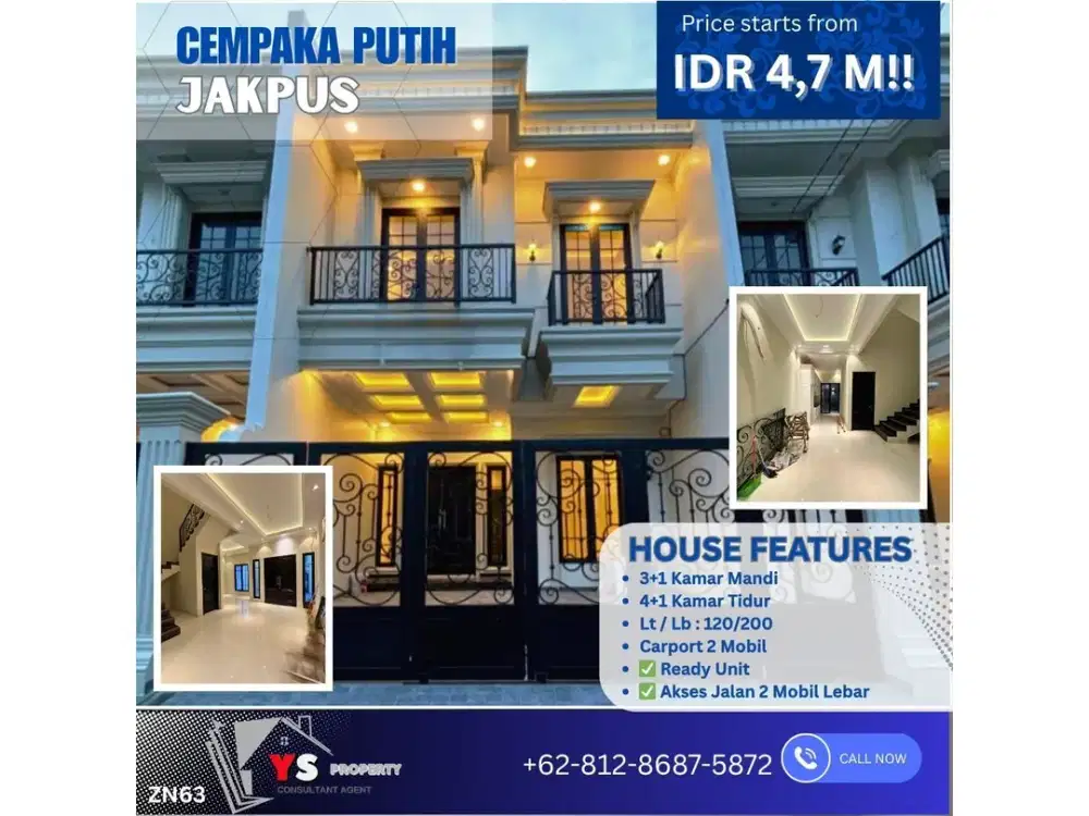 “Rumah Baru Strategis Cempaka Putih, 4+1 Kamar – Harga Nego!” ZN63