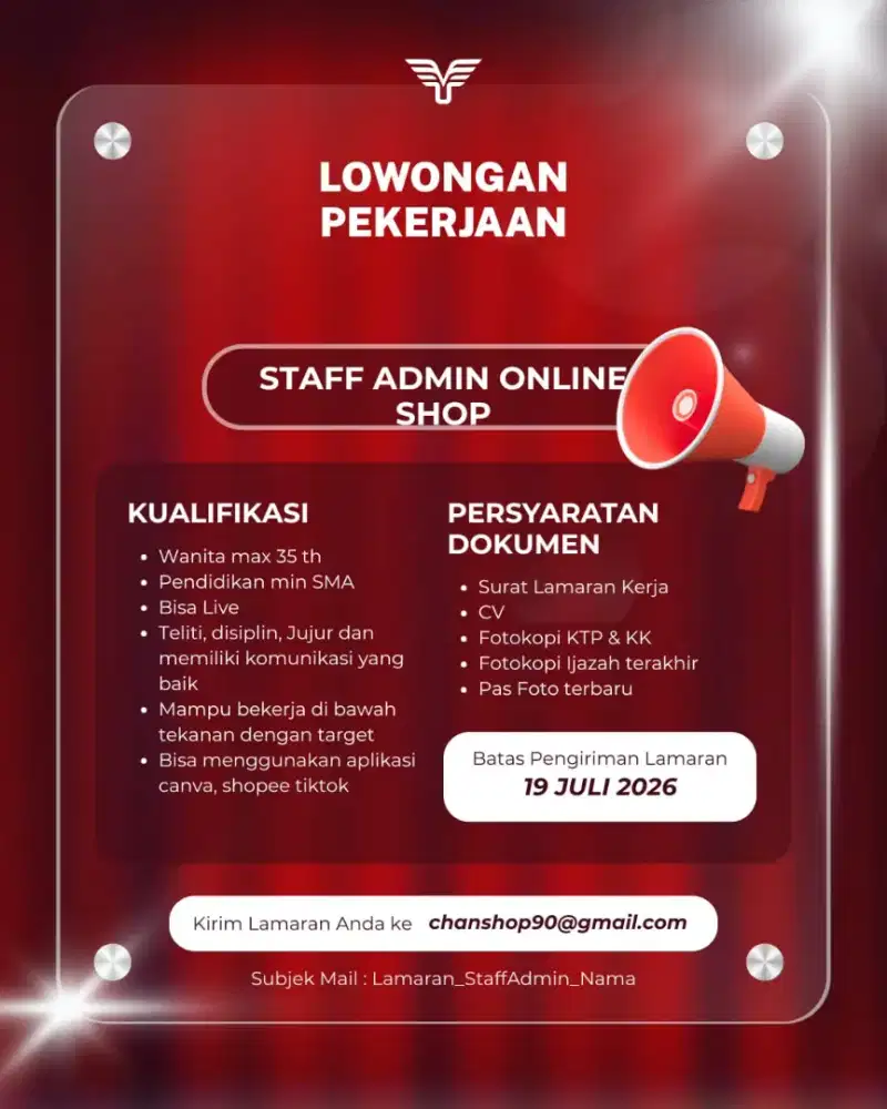Lowongan Kerja Admin Online shop