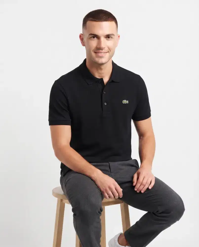 Kaos polo shirt Lacoste basic Black colour Size No.5