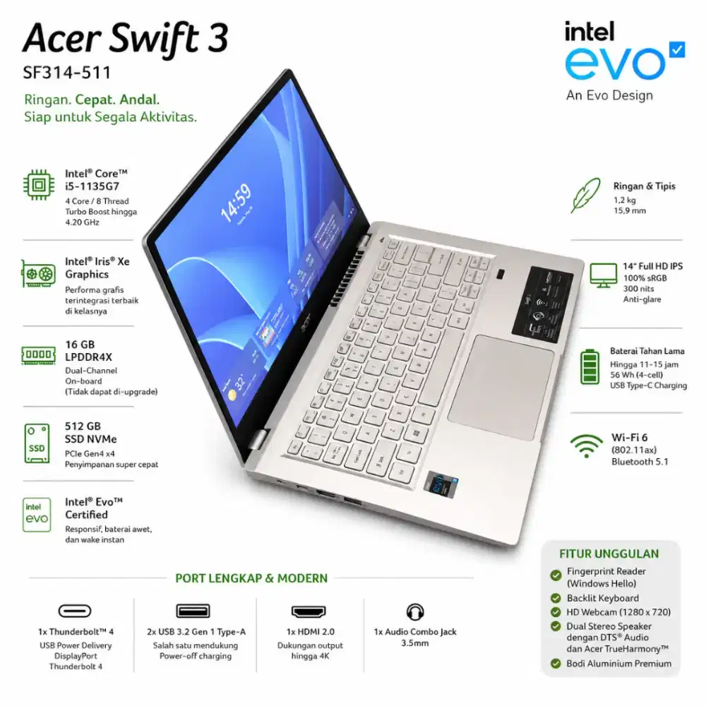 ACER SWIFT 3 INTEL EVO SF314-511
