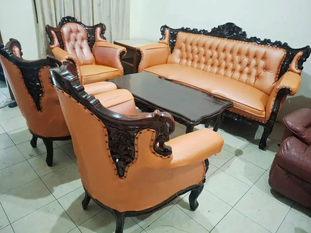 Kursi Tamu Jati Set Sofa Bangku Ruang Kayu Ukir Antik Klasik Meja 3111