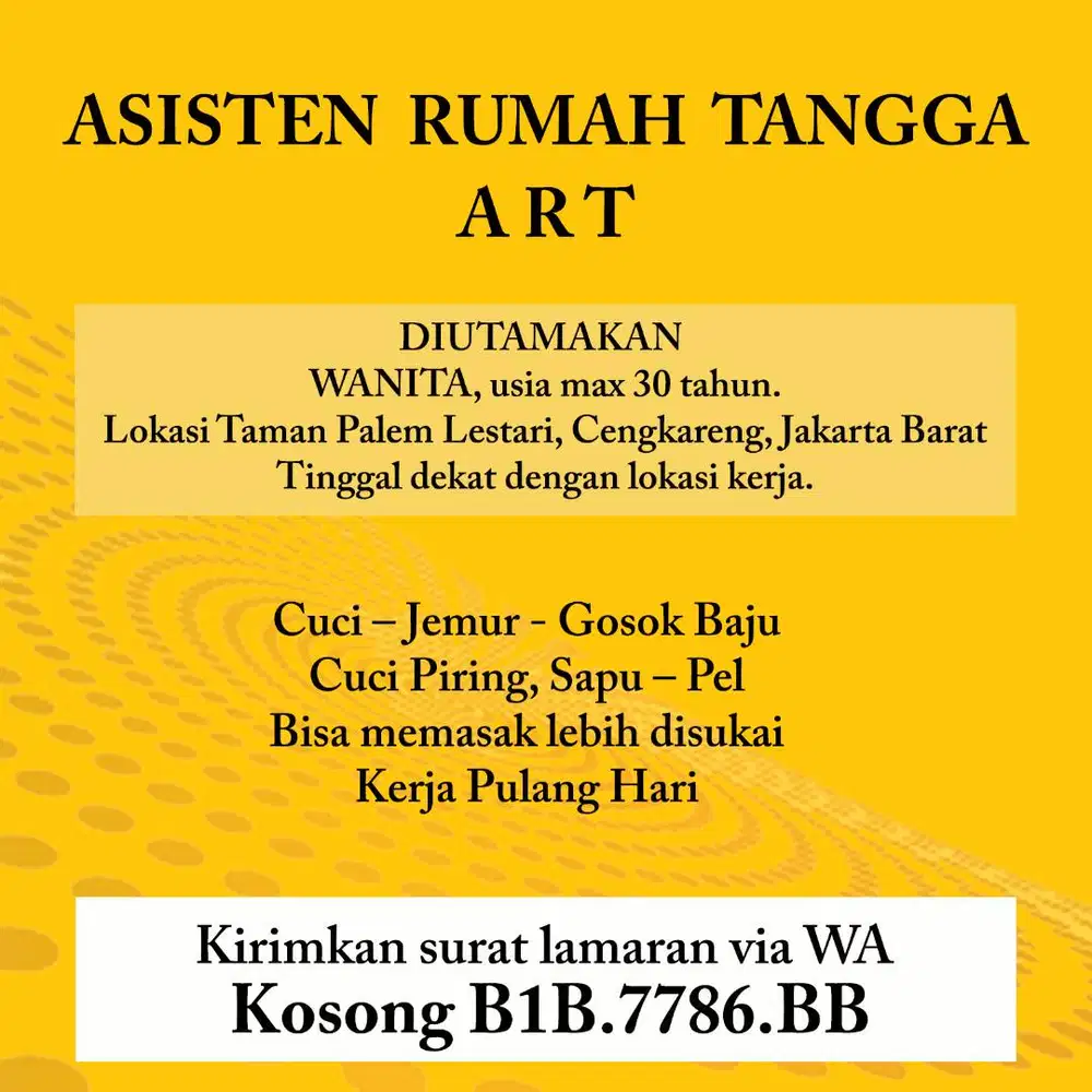 Lowongan Asisten Rumah Tangga (ART)