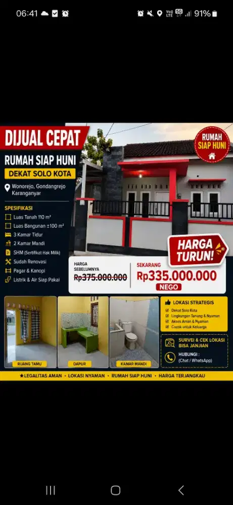 Jual Cepat Rumah Cantik Murah