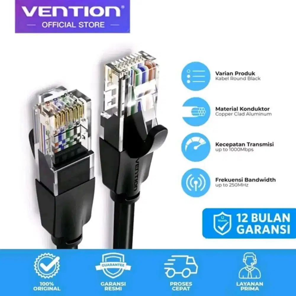 Vention Kabel LAN UTP RJ45 CAT6 Gigabit Ethernet 5 Meter Hitam