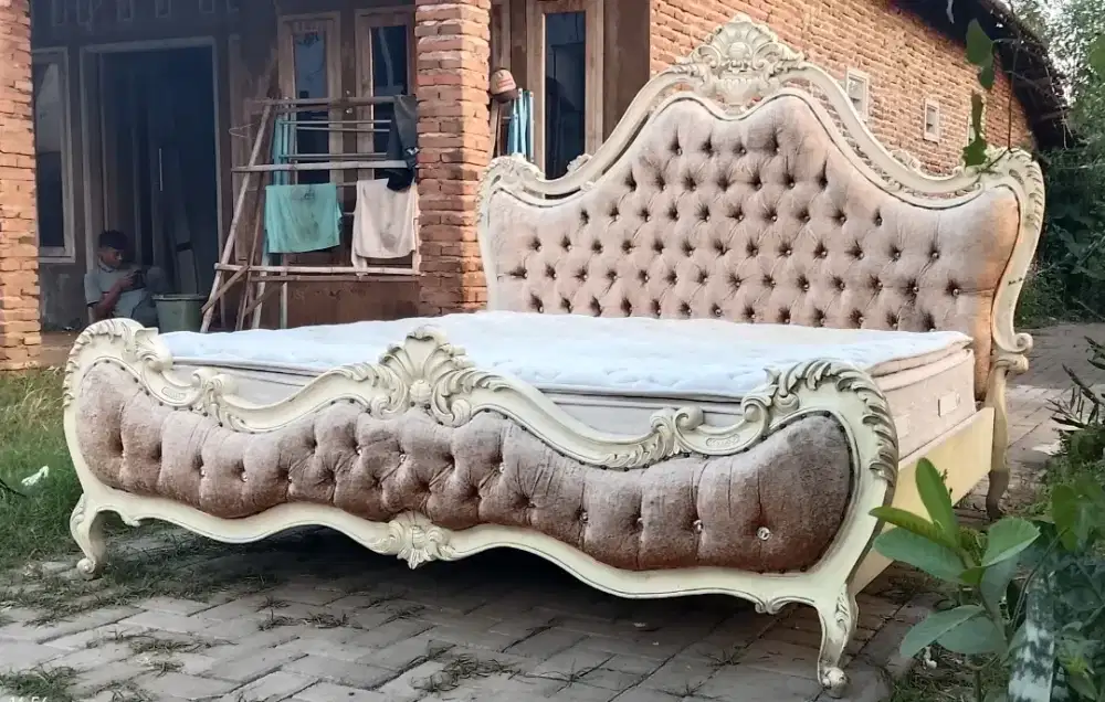 Springbed Florence Genoa dipan sandaran kayu jati Jepara uk 180