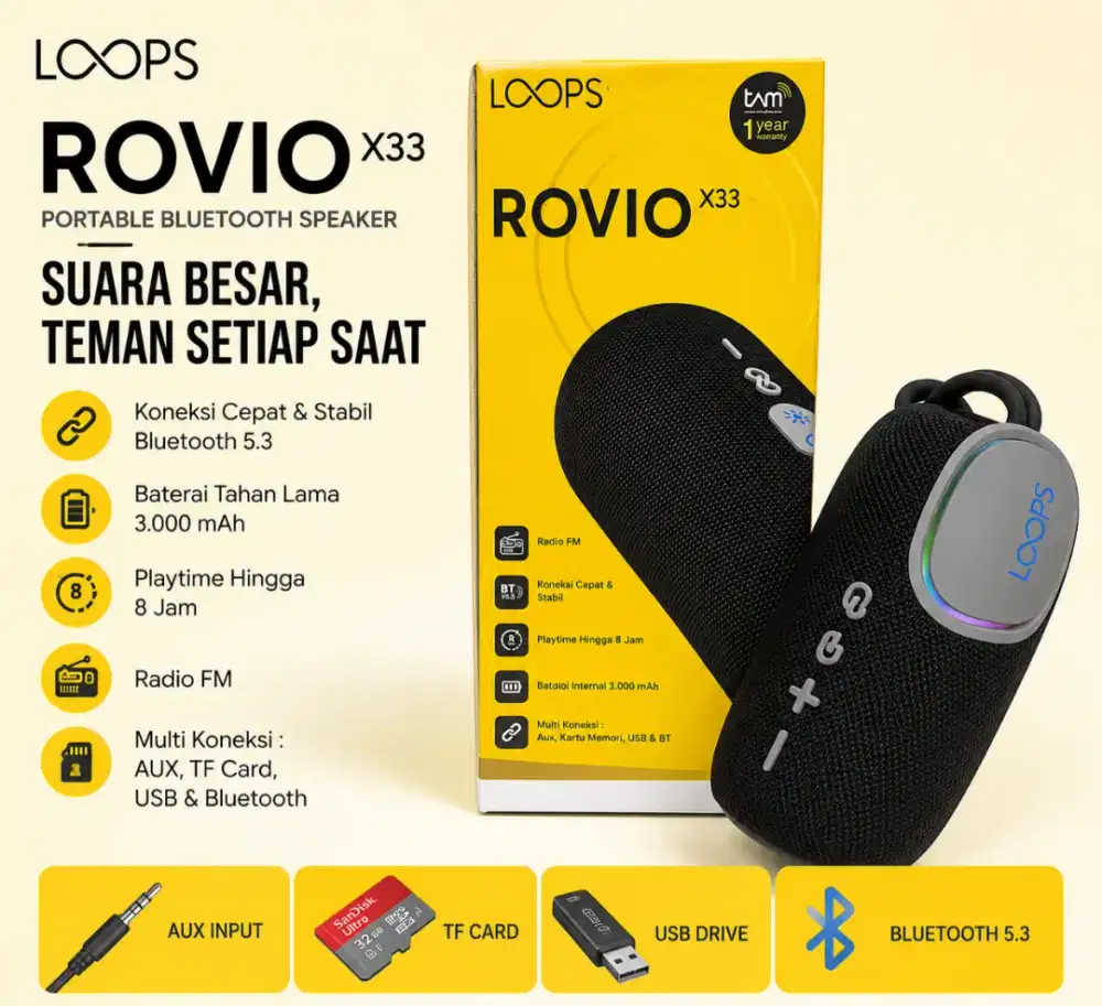 LOOPS ROVIO X33 Bluetooth Speaker Portable Original