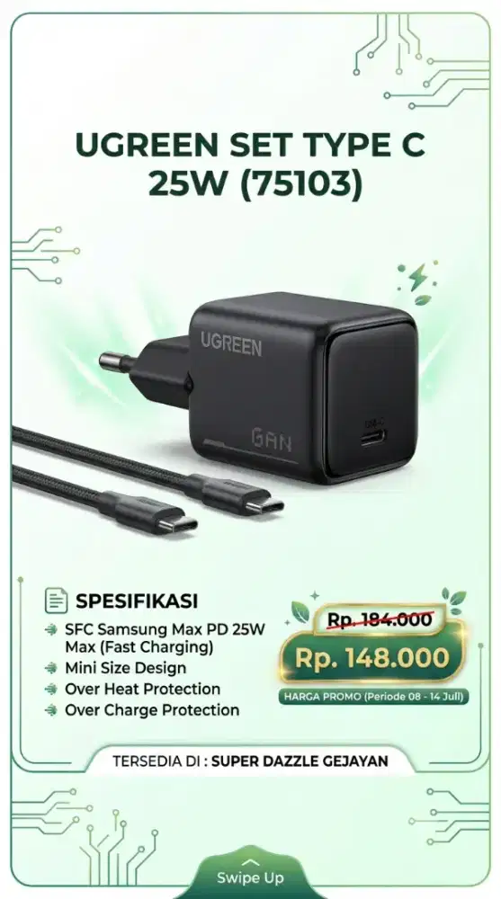 UGREEN GAN SET TYPE C CHARGER 25W (75103)