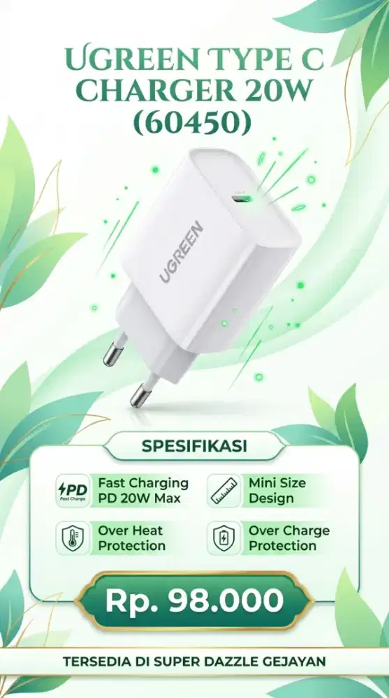 UGREEN TYPE C CHARGER 20W (60450)