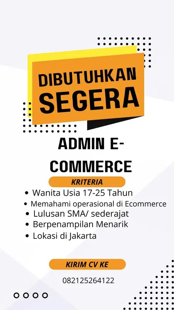 Lowongan kerja admin e-commerce