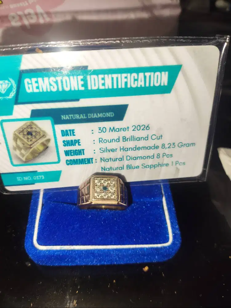 Jual cincin berlian dan center 1 blue sapphire perak handmade