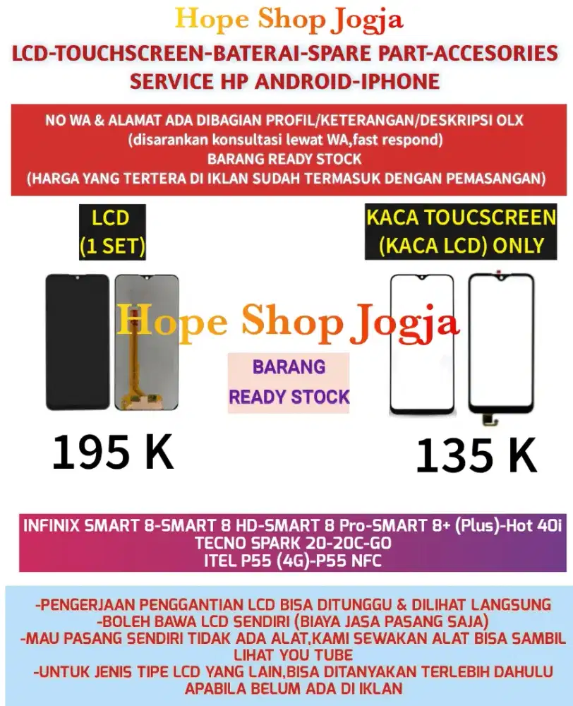 Touchscreen-Baterai-Lcd INFINIX SMART 8-SMART 8 HD-SMART 8 Pro