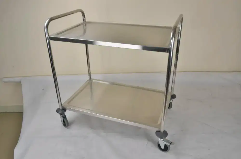 Troli Pengantar Makanan Restoran Cafe 2 Rak Susun Stainless Steel