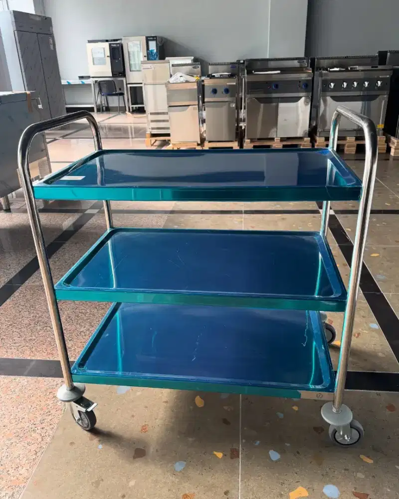 Troli Dorong Pengangkut Makanan 3 Tingkat Stainless Steel