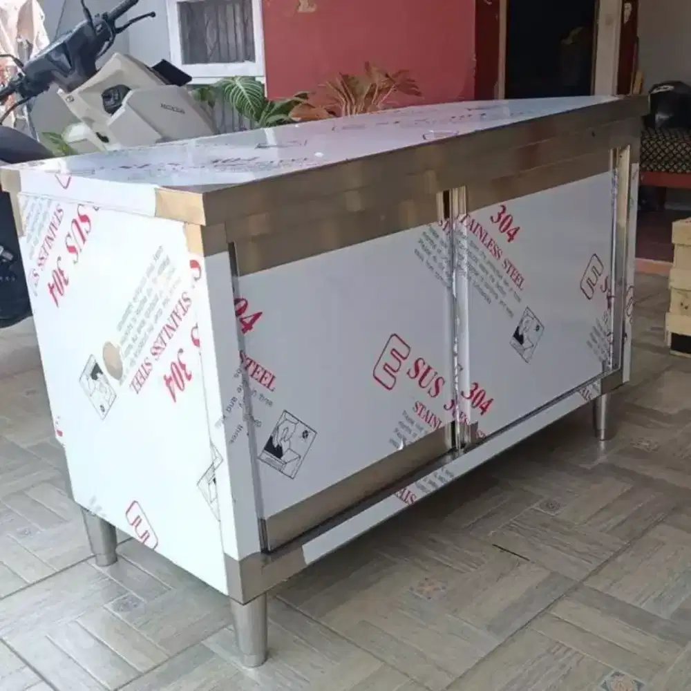 Meja Kabinet Lemari Dapur 2 Pintu Work Table Cabinet Stainless Steel