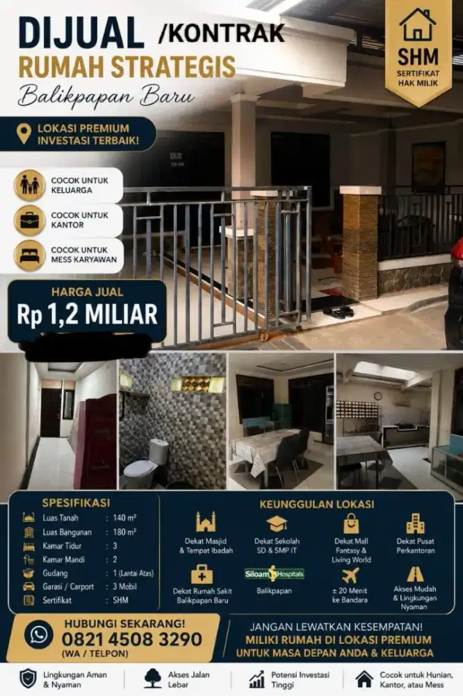 Rumah 2 Lantai Balikpapan Baru SHM Dekat Living World & Mall