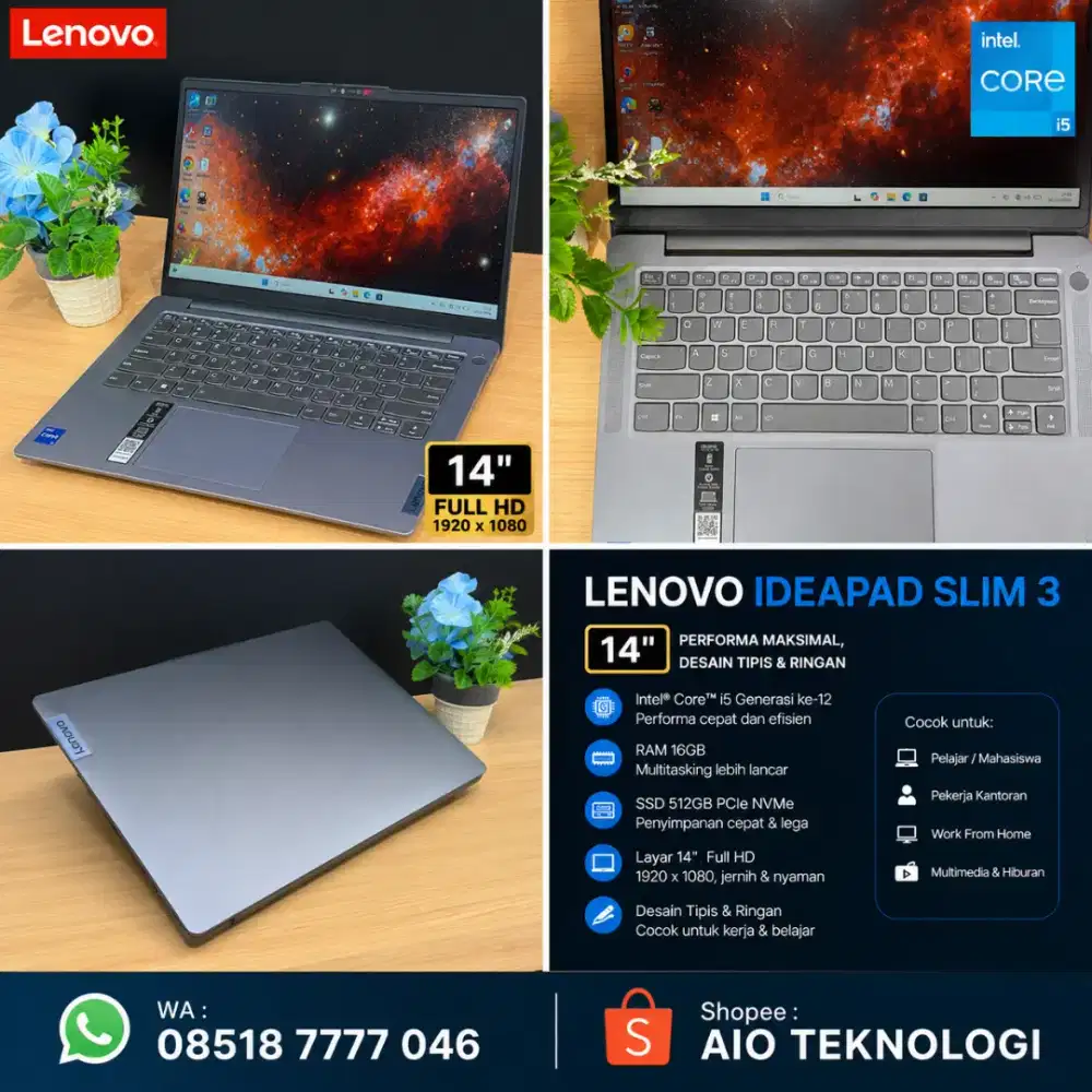 LENOVO IP3 INTEL CORE I5 GEN 12 RAM 16GB SSD 512GB WIN11 ORIGINAL