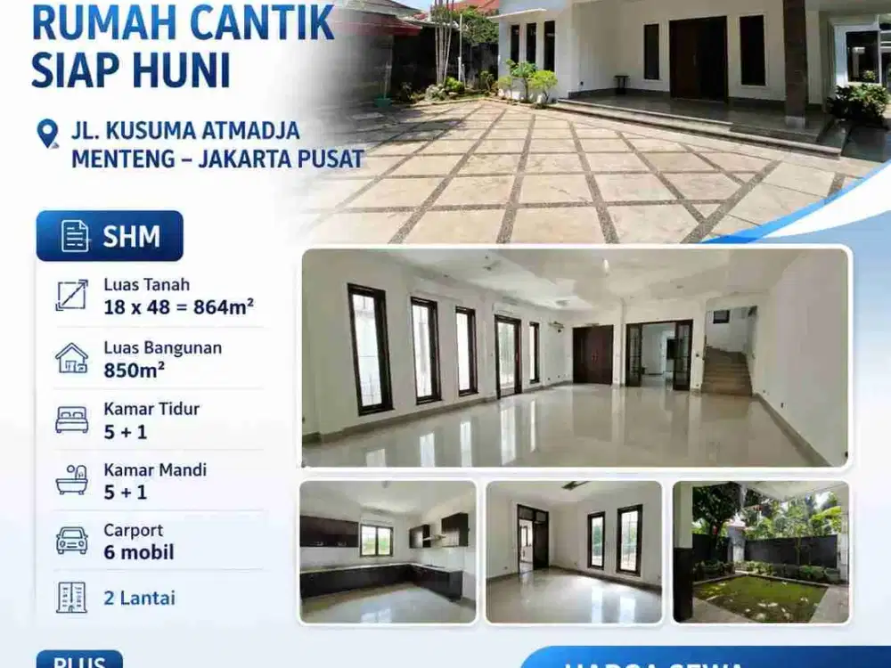 7-185
DISEWAKAN RUMAH CANTIK SIAP HUNI JL. KUSUMA ATMADJA  MENTENG JAKARTA PUSAT