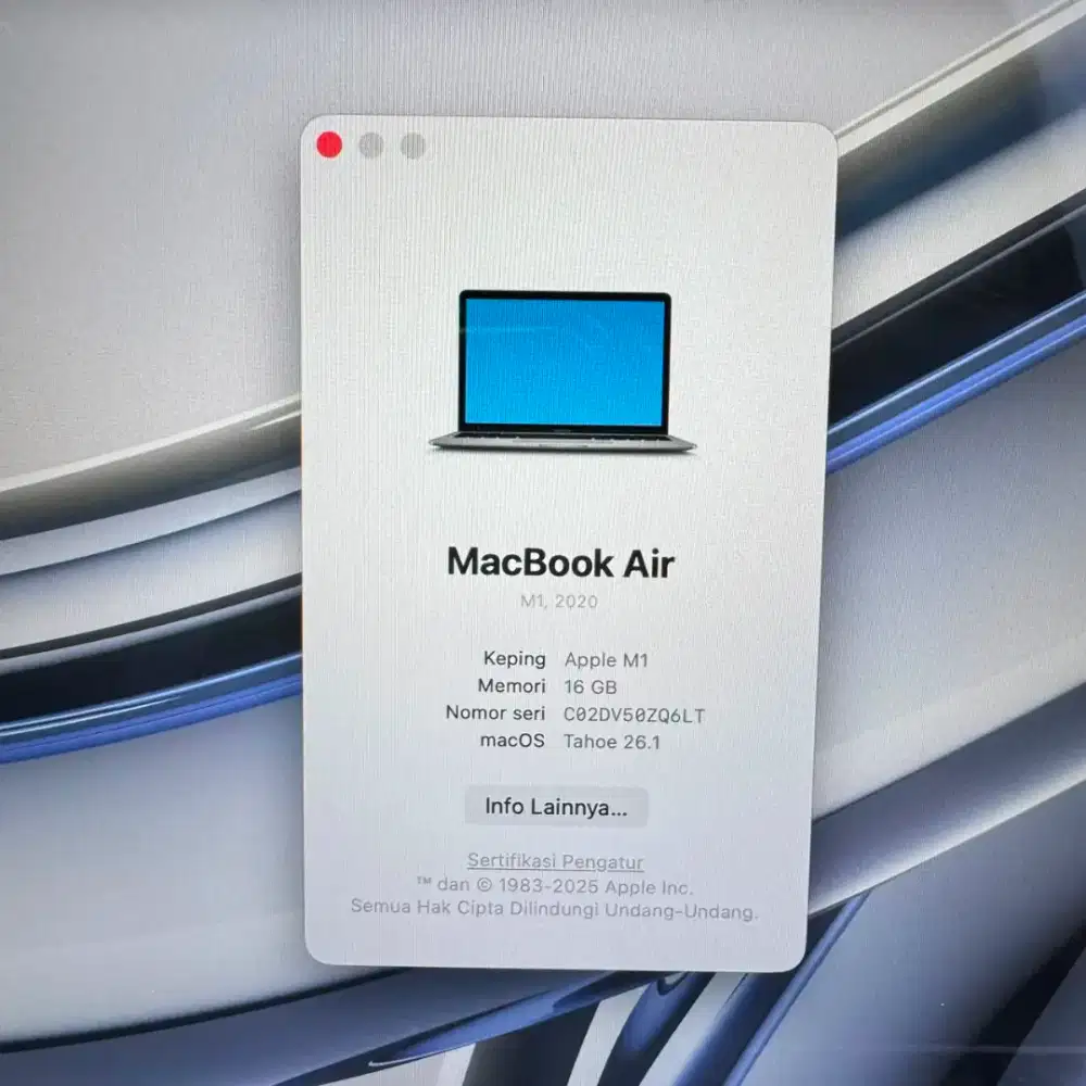 Macbook Air M1 13 Inch Ram 16 Ssd 512
lengkap full set Space Grey
