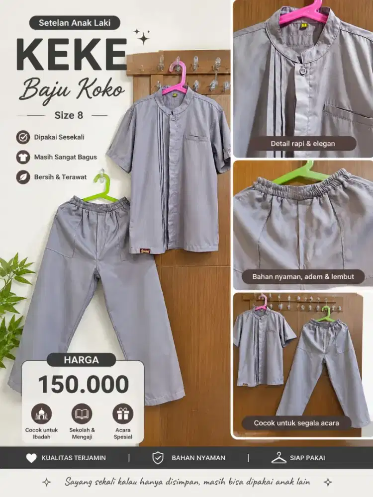 Dijual Baju Koko Anak KeKe + Celana Size 8