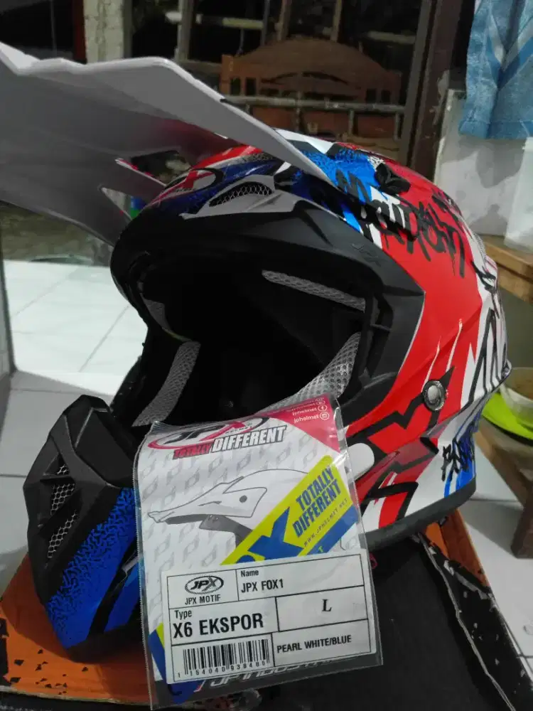 HELM JPX CROSS FOX1 ALL MOTIF FULL FACE ORIGINAL SNI DOT SIZE L