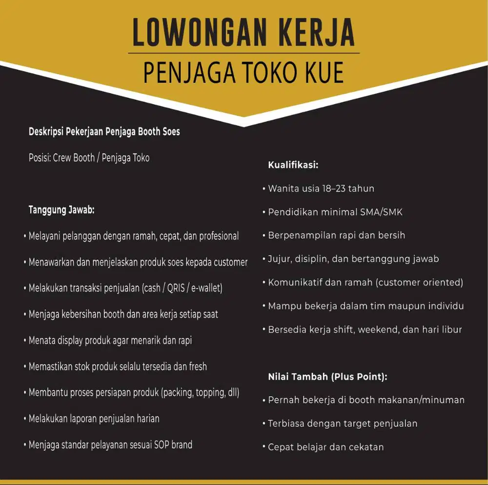 Lowongan Kerja Jaga Toko Kue (Serpong)