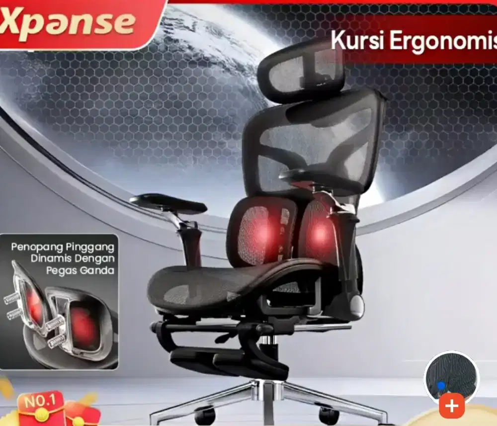 Kursi Kerja Ergonomis HITAM Xpanse 6D Pro.
Lengkap Dus. Garansi 10 Thn
