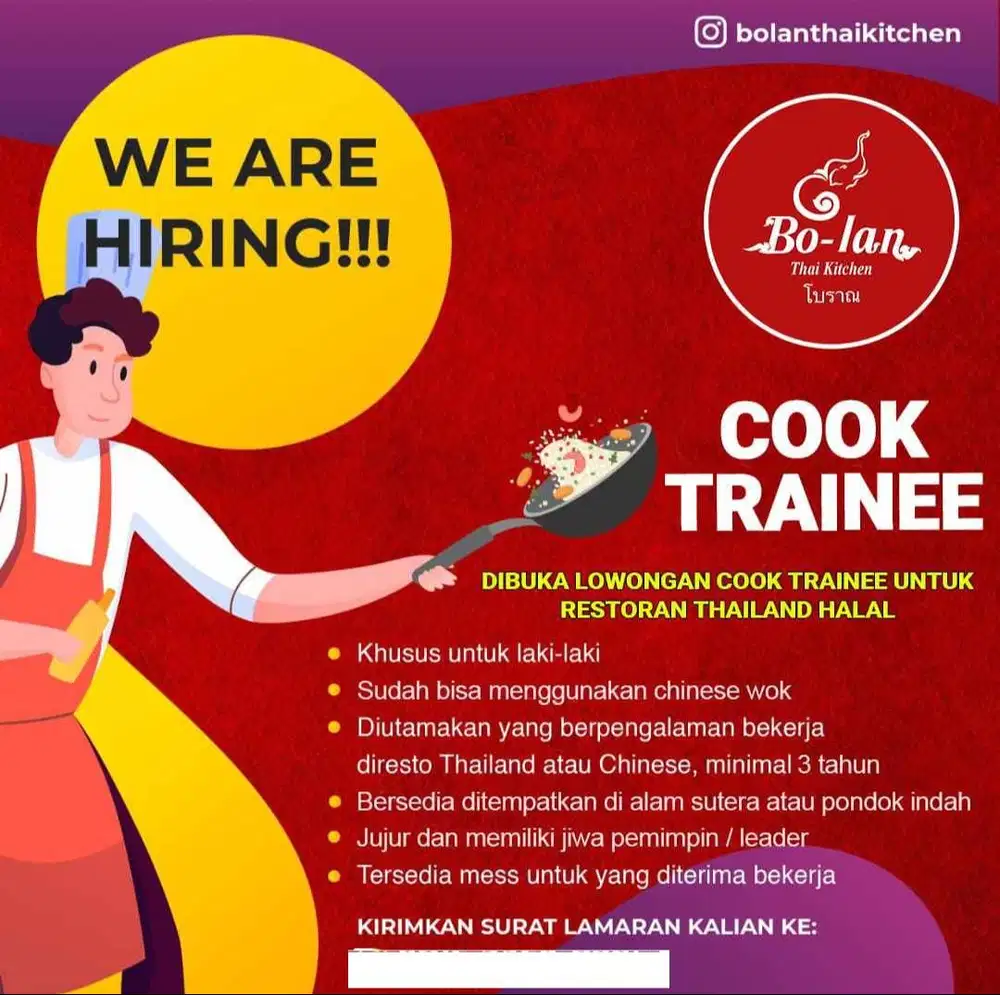 Resto Thailand HALAL dikota Bandung membutuhkan karyawan berpengalaman