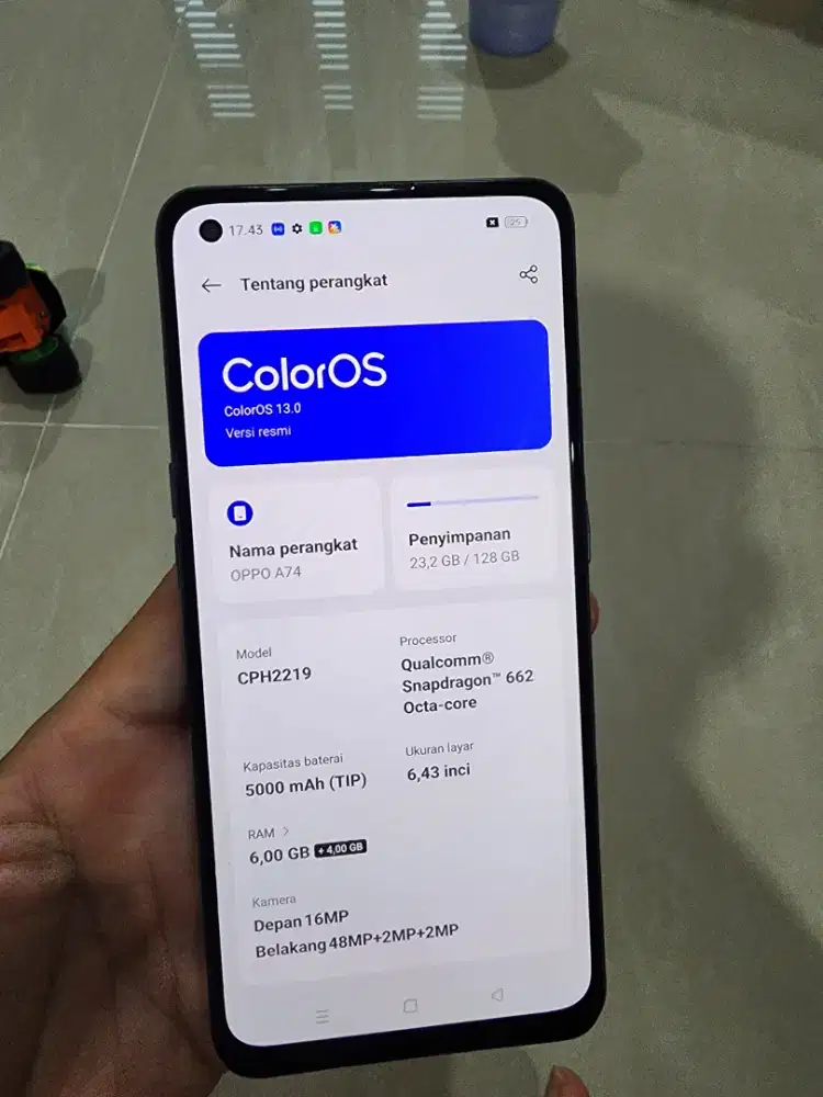 Oppo A74 4G Ram 6GB/Rom 128GB Biru