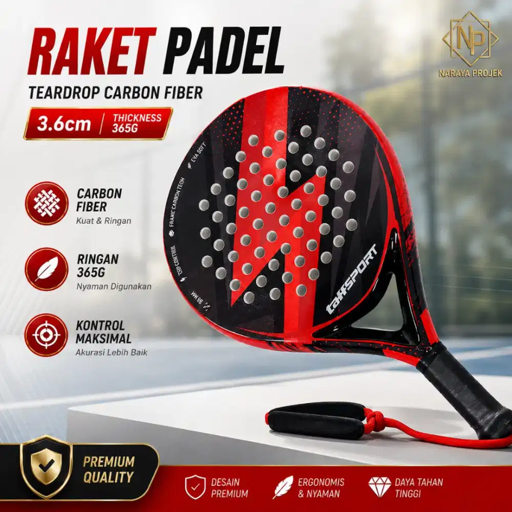 Raket Padel taffsport teardrop carbon fiber 3.6cm thicknees 365g-6357