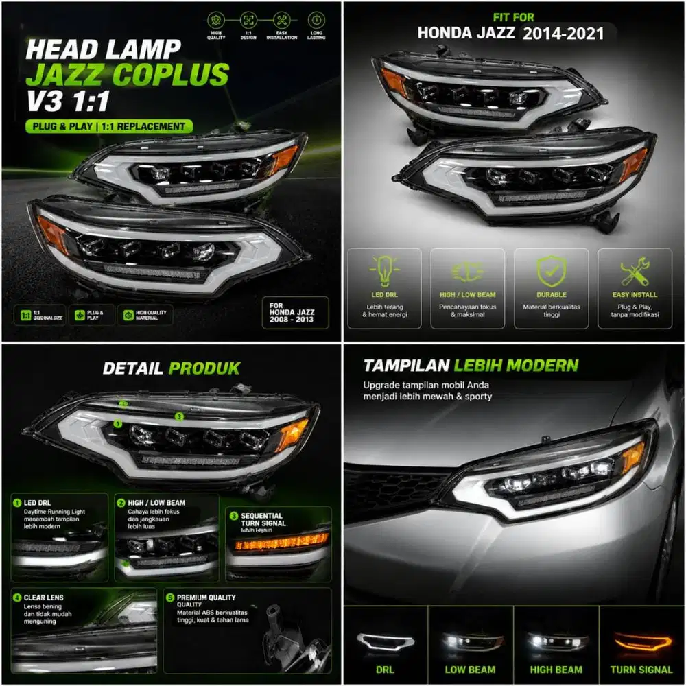 Headlamp jazz coplus v3 1:1 Variasi lampu mobil