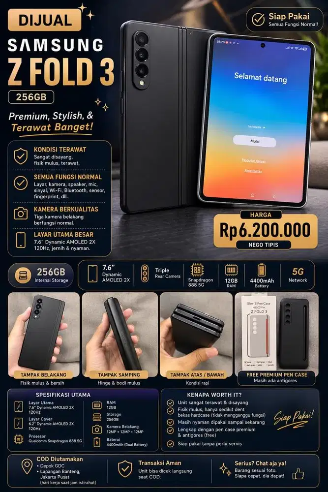 SIAP PAKAI! Samsung Galaxy Z Fold3 5G 256GB